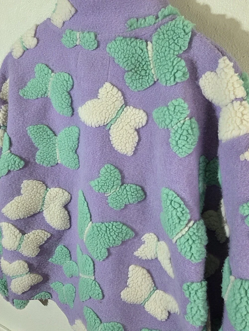 Lucky Brand Girls L 14/16 Purple Butterfly Sherpa Fleece Jacket Full Zip Lavende